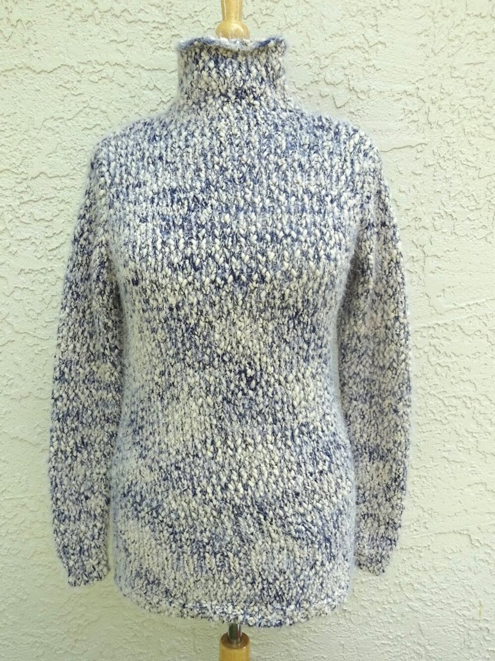 Workshop Republic Clothing Blue Ivory Chunky Knit Turtleneck Sweater - Size M